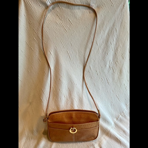 Vintage Pourchet Camel Ostrich Leather Sling Shoulder Bag - Main Image